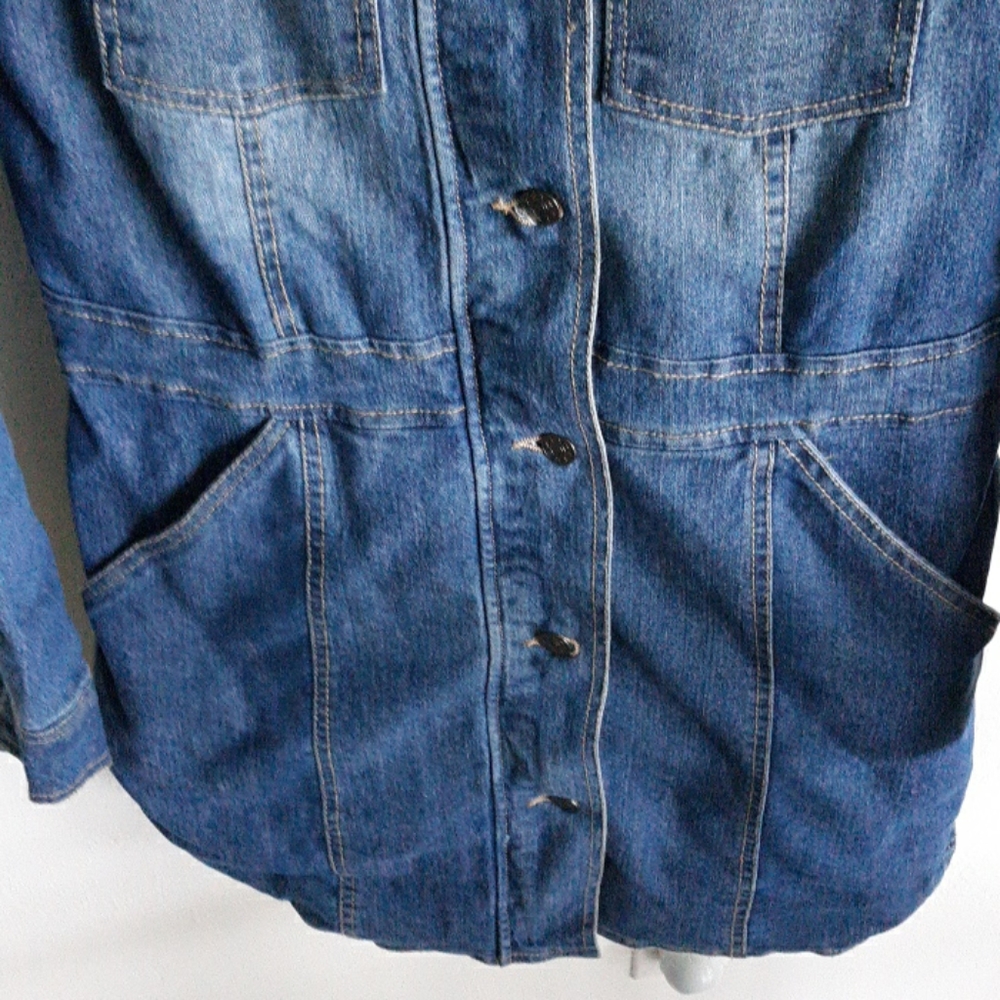Steve Madden Blue Denim Jacket with removable Cream Sherpa Collar - Picture 3 of 10